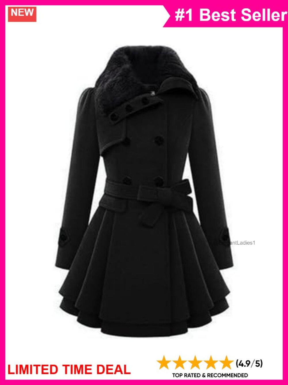 Faux Fur Collar Double Breasted Belted Trench Coat